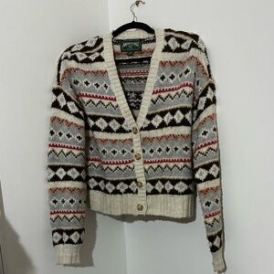 American Eagle Outfitters Women's Patterned Cardigan - Cream and Brown